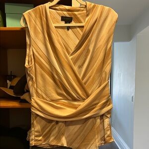 Donna Karan Tan and Brown Wrap Blouse